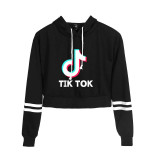 Tik Tok Girls Women Crop Top Hoodie Long Sleeve Casual Hooded Sweartshirt