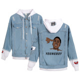 YoungBoy Never Broke Again Unisex Winter Fall Denim Jacket Coat Fake Two Piece Hoodie Coat Jacket
