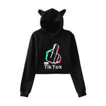 Tik Tok Girls Cat Ear Hooded Top Crop Top Long Sleeve Hooded Shirt