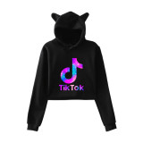 Tik Tok Girls Cat Ear Hooded Top Crop Top Long Sleeve Hooded Shirt