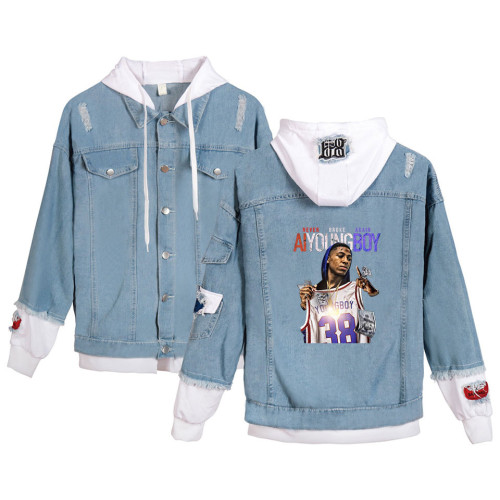 YoungBoy Never Broke Again Denim Jacket Hooded Winter Fall Jacket Coat Fake Two Piece Casual Outfit