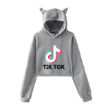 Tik Tok Girls Cat Ear Hooded Top Crop Top Long Sleeve Hooded Shirt