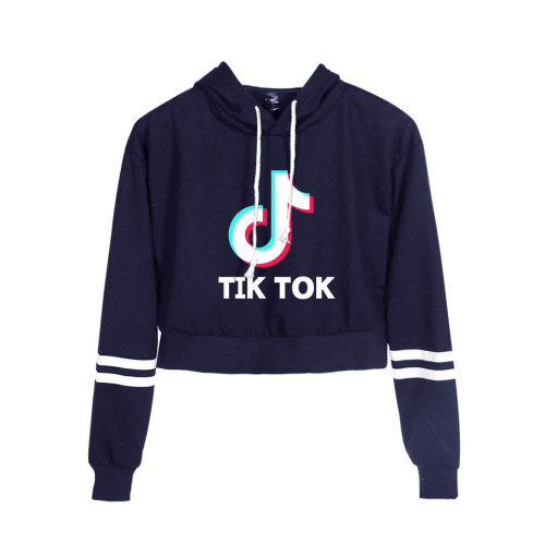 Tik Tok Girls Women Crop Top Hoodie Long Sleeve Casual Hooded Sweartshirt