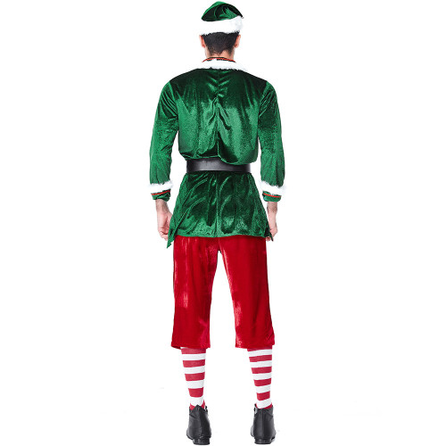 Christmas Men Elf Costume Green Xmas Men Cosplay Outfit