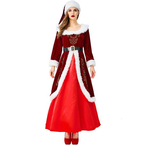 Christmas Women Cosplay Dress With Hat Xmas Women Santa Claus Cosplay Costume Dress Performance Dress