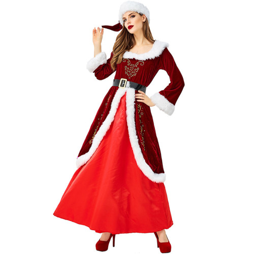 Christmas Women Cosplay Dress With Hat Xmas Women Santa Claus Cosplay Costume Dress Performance Dress