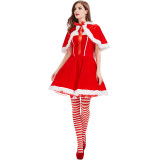Christmas Women Santa Claus Cosplay Dress With Shawl Xmas Cosplay Costume Short Dress