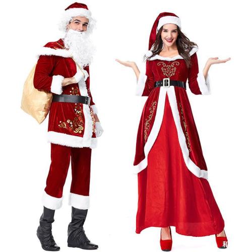 Christmas Santa Claus Women Male Cosplay Costume Full Set Couple Xmas Costume