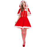 Christmas Women Santa Claus Cosplay Dress With Shawl Xmas Cosplay Costume Short Dress