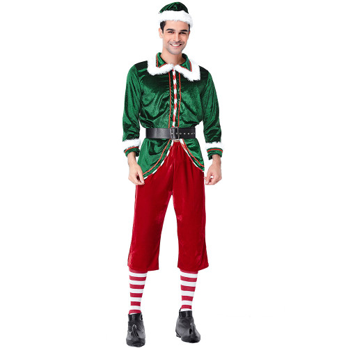 Christmas Men Elf Costume Green Xmas Men Cosplay Outfit