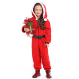 Christmas Kids Boys Girls Santa Claus Cosplay Costume Jumpsuit Hooded Flannel Jumpsuit Costume
