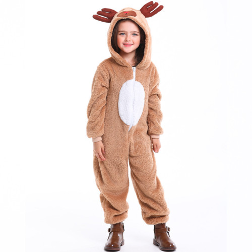 Christmas Kids Girls Boys Reindeer Kigurumi Costume Xmas Pajamas Jumpsuit