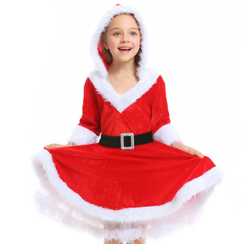 Christmas Kids Girls Cosplay Costume Dress Xmas Child Girls Santa Claus Costume Red Dress