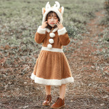 Christmas Kids Girls Reindeer Cosplay Dress Costume Flannel Warm Outfit