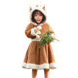 Christmas Kids Girls Reindeer Cosplay Dress Costume Flannel Warm Outfit