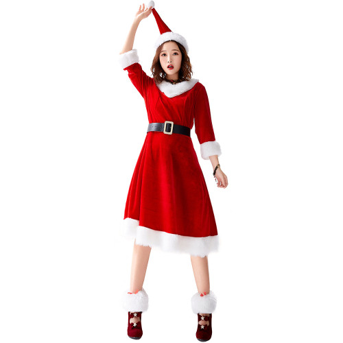 Christmas Women Girls Santa Claus Cosplay Costume Dress Halloween Cosplay Outfit Xmas Red Midi Dress
