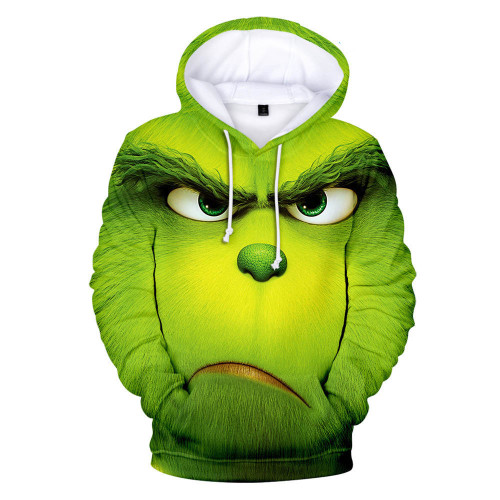 Christmas Grinch Hoodie Unisex Long Sleeve 3-D Print Xmas The Grinch Hooded Sweatshirt