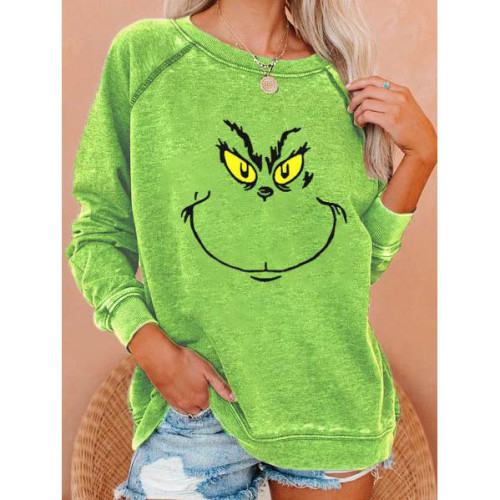 Christmas Shirt Women Girls Grinch Print Long Sleeve Casual Pullover Shirt