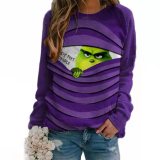 Christmas Women Roundneck Shirt Long Sleeve Casual Tops With Grinch Print