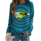 Christmas Women Roundneck Shirt Long Sleeve Casual Tops With Grinch Print