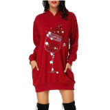 Christmas Women Hoodie Dress Christmas Print Women Outfit