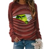 Christmas Women Roundneck Shirt Long Sleeve Casual Tops With Grinch Print