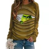 Christmas Women Roundneck Shirt Long Sleeve Casual Tops With Grinch Print