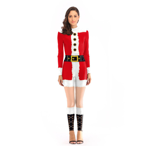 Christmas Women Girls Zentai Costume Santa Claus Cosplay Jumpsuit Costume
