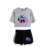 Friday Night Funkin Trendy Girls Women 2 Pieces Crop Top Shirt and Shorts Suit