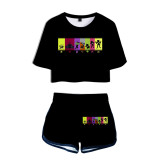Friday Night Funkin Girls Women 2 Pieces Crop Top Shirt and Shorts Fashion Suit