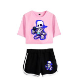 Friday Night Funkin Trendy Girls Women 2 Pieces Crop Top Shirt and Shorts Suit