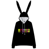 Friday Night Funkin Printed Loose Rabbit Ears Hooded Sweatshirt