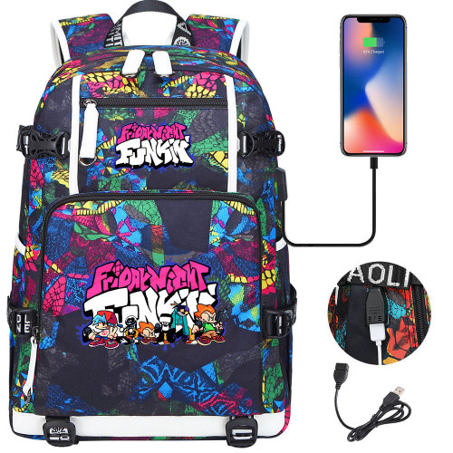 Friday Night Funkin School Book Bag Students Backpack Travel Bag With USB Charging Port