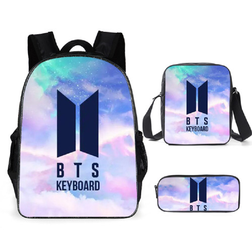 BTS Youth Kids School Backpack Book Bag With Lunch Box Bag and Stationery Bag 3 Piece Set