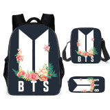 BTS Youth Kids School Backpack Book Bag With Lunch Box Bag and Stationery Bag 3 Piece Set