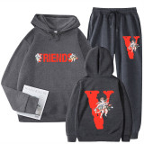 Vlone FRIENDS Print 2 pcs Sweatsuit Set Casual Hoodie and Sweatpants Sports Suit For Men Women