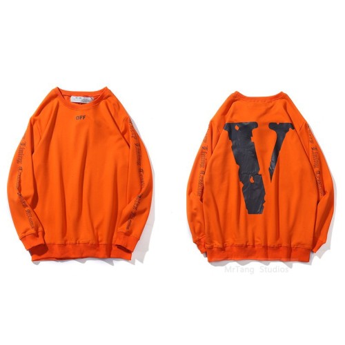 Vlone OFF V Print Round Neck Sweatshirt Casual Loose Unisex Streetstyle Sweatshirt