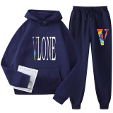 Vlone Fashion 2 pcs Sweatsuit Set Casual Hoodie and Sweatpants Unisex Sports Suit