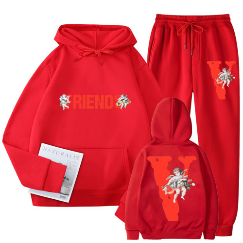 Vlone FRIENDS Print 2 pcs Sweatsuit Set Casual Hoodie and Sweatpants Sports Suit For Men Women