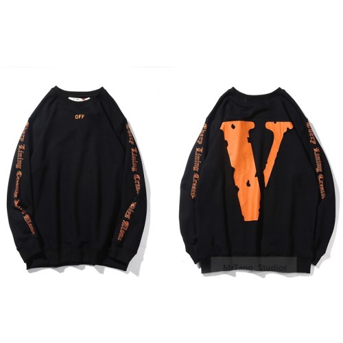 Vlone OFF V Print Round Neck Sweatshirt Casual Loose Unisex Streetstyle Sweatshirt