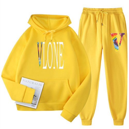 Vlone Fashion 2 pcs Sweatsuit Set Casual Hoodie and Sweatpants Unisex Sports Suit