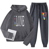 Vlone Fashion 2 pcs Sweatsuit Set Casual Hoodie and Sweatpants Unisex Sports Suit