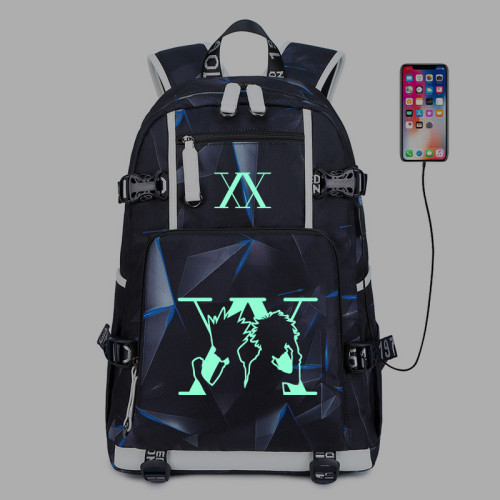 Hunter X Hunter Fashion Students School Backpack With USB Charging Port Glow In The Dark