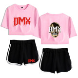 DMX Fashion Crop Top Shirt and Shorts 2pcs Set Girls Women Trendy Suit