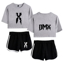 DMX Fashion Crop Top Shirt and Shorts 2pcs Set Girls Women Trendy Suit