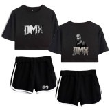 DMX Fashion Crop Top Shirt and Shorts 2pcs Set Girls Women Trendy Suit