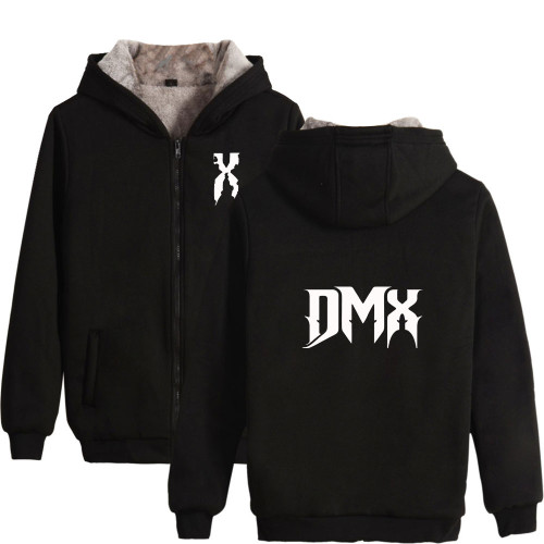 DMX Fashion Hip Hop Unisex Fleece Inside Jacket Casual Loose Zip Up Thick Hoodie Coat