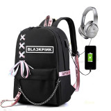 Blackpink Big Capacity Rucksack Students Bookbag Travel Backpack With USB Charging Port