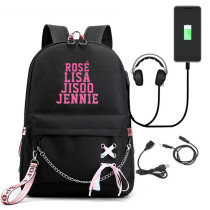 Blackpink Big Capacity Rucksack Students Bookbag Travel Backpack With USB Charging Port