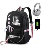 Blackpink Big Capacity Rucksack Students Bookbag Travel Backpack With USB Charging Port